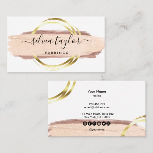 Calligrafie-kunst moderne zwarte roze branche visitekaartje (Voorkant / Achterkant)