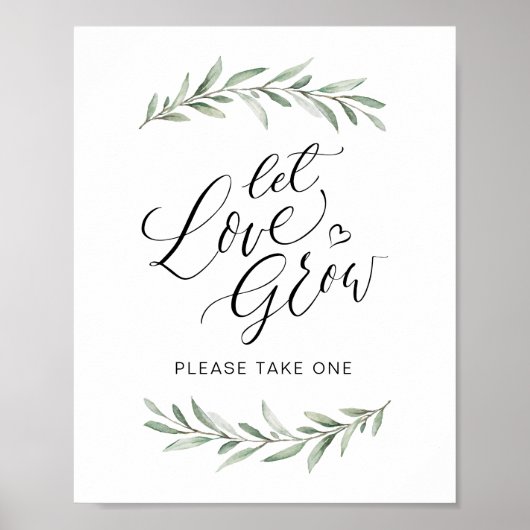 Calligrafie "Laat Liefde Groeien" Rustieke Groene Poster (Voorkant)
