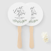 Calligrafie "Let Love Grow" Rustic Greenery Handwaaier (Voorkant en achterkant)