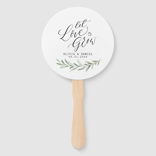 Calligrafie "Let Love Grow" Rustic Greenery Handwaaier (Voorkant)