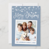 Calligrafie Licht Instant Camera Foto Blauw Feestdagenkaart (Voorkant)