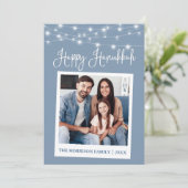 Calligrafie Licht Instant Camera Foto Hanukkah Feestdagenkaart (Staand voorkant)