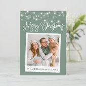 Calligrafie Licht Instant Camera Foto Sage Green Feestdagenkaart (Staand voorkant)