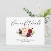 Calligrafie Liefde Bedankt Bloemen Bourgogne (Staand voorkant)