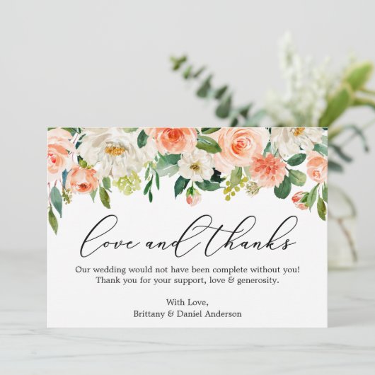 Calligrafie Liefde Bedankt Koraal Witte Floral (Staand voorkant)