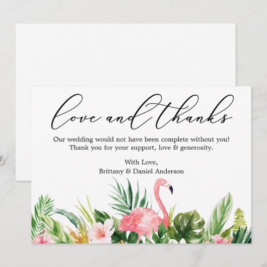 Calligrafie Liefde Bedankt Tropisch Roze Flamingo (Voorkant / Achterkant)