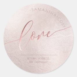 Calligrafie Liefde Blos Roze Nep Rose Goud Folie Ronde Sticker