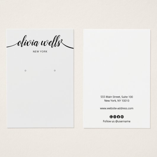 Calligrafie Light Grey Earring Display Kaart (Voorkant /achterkant)