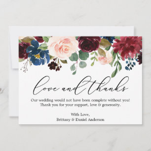 Calligrafie Love Bedankt Burgundy Blue Floral