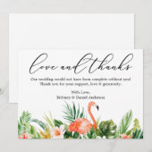 Calligrafie Love Bedankt Coral Tropical Flamingo (Voorkant / Achterkant)