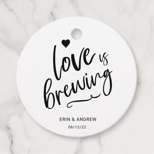 Calligrafie Love is Brewing Wedding Bedankjes Labels (Voorkant)