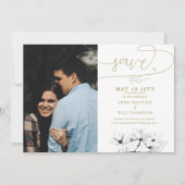 Calligrafie Magnolia Photo Wedding Save the Date Kaart (Voorkant)