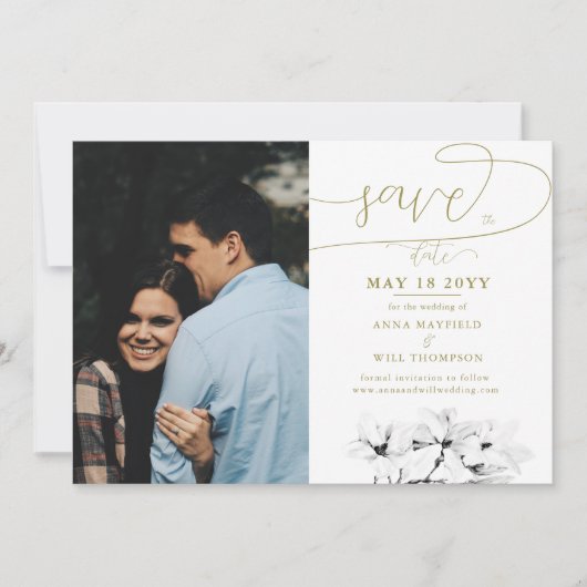 Calligrafie Magnolia Photo Wedding Save the Date Kaart (Voorkant)