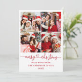 Calligrafie Manuscript Harart Kerstmis 4 Fotorood Feestdagenkaart (Staand voorkant)