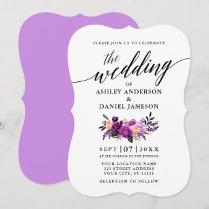 Calligrafie Manuscript Paars Violet Floral Wedding Kaart