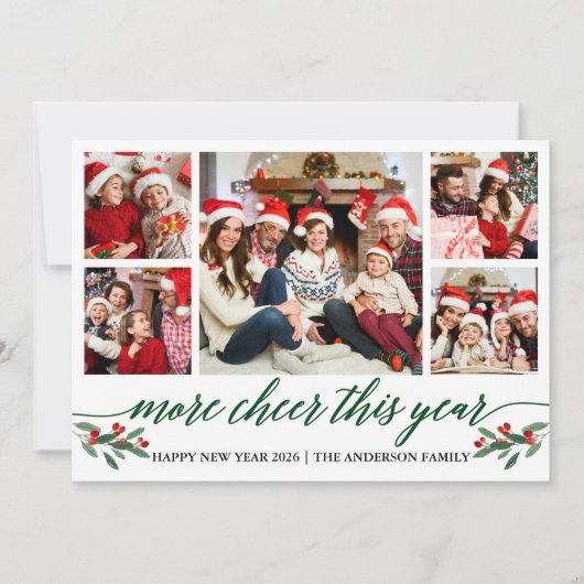 Calligrafie meer hier dit jaar 5 Foto groen Feestdagenkaart (Voorkant)