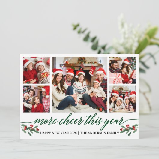 Calligrafie meer hier dit jaar 5 Foto groen Feestdagenkaart (Staand voorkant)