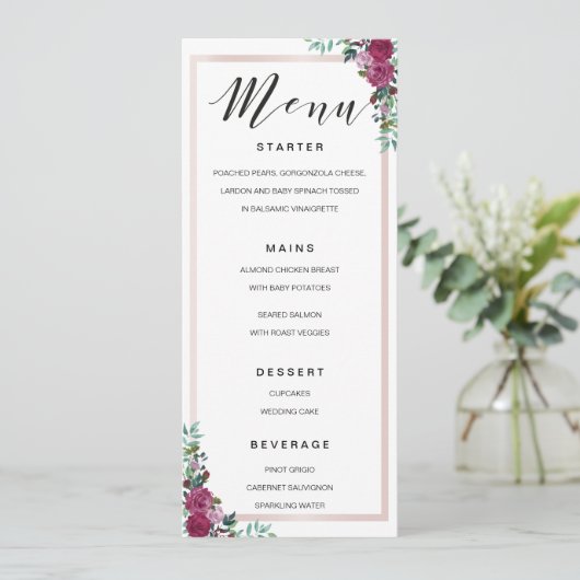 Calligrafie Menu waterverf florale lijst sjabloon (Staand voorkant)
