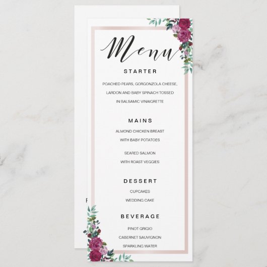 Calligrafie Menu waterverf florale lijst sjabloon (Voorkant / Achterkant)