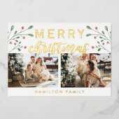 Calligrafie Merry kerry Cherry Twee Foto Folie Feestdagenkaart (Voorkant)