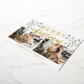 Calligrafie Merry kerry Cherry Twee Foto Folie Feestdagenkaart (Gedraaid)