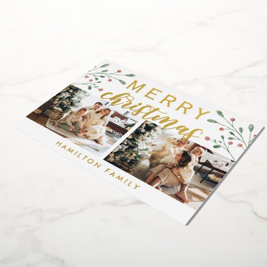 Calligrafie Merry kerry Cherry Twee Foto Folie Feestdagenkaart (Gedraaid)