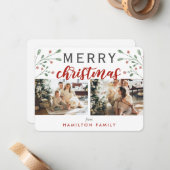 Calligrafie Merry kerry Cherry Twee Foto Notitiekaartje (Voorkant / Achterkant in situ)