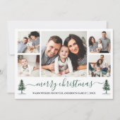 Calligrafie Merry Kerstmis 5 Foto Green Pines Feestdagenkaart (Voorkant)