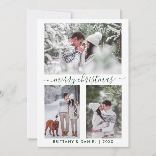 Calligrafie Merry Kerstparen 3 Fotogroen Feestdagenkaart (Voorkant)