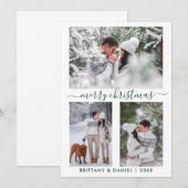 Calligrafie Merry Kerstparen 3 Fotogroen Feestdagenkaart (Voorkant / Achterkant)