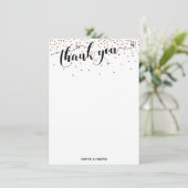 Calligrafie met harten en koperen Confetti Bedankkaart (Staand voorkant)