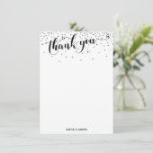 Calligrafie met Harten en Zilveren Confetti Bedankkaart (Staand voorkant)