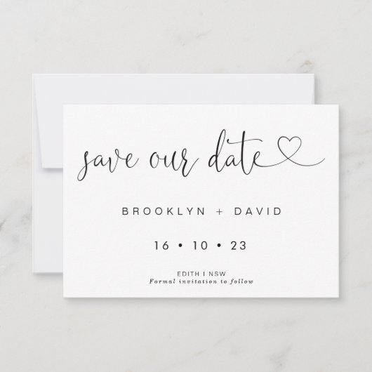 Calligrafie met harthuwelijk sparen de datumkaart kaart (Voorkant)