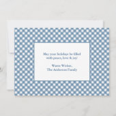 Calligrafie met kerstmis Blauwe Gingham 3 Foto Feestdagenkaart (Achterkant)