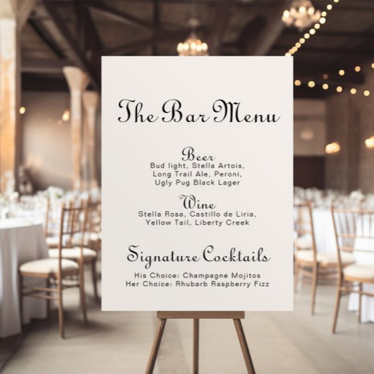 Calligrafie Minimalistische Bruiloftsbarmenu Poster