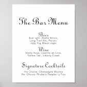 Calligrafie Minimalistische Bruiloftsbarmenu Poster (Voorkant)