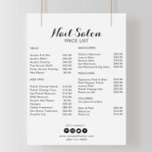 Calligrafie Minimalistische Nagelsalon Prijslijst