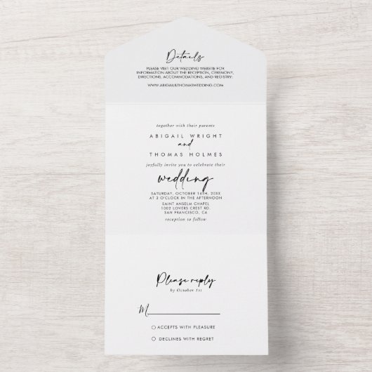 Calligrafie Modern Elegant Wedding All In One Uitnodiging (Binnen)