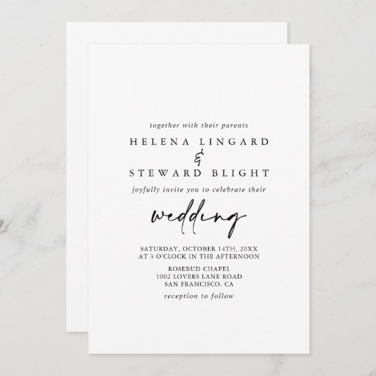 Calligrafie Modern Elegant Wedding   Kaart (Voorkant / Achterkant)