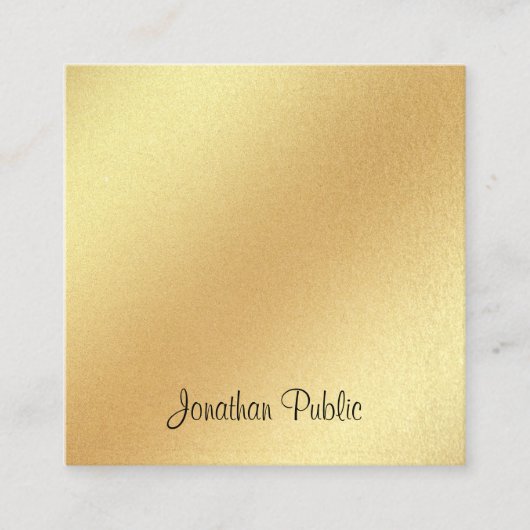 Calligrafie modern Faux Gold Glitter Hand Script Vierkante Visitekaartje (Voorkant)