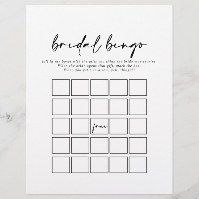 Calligrafie Moderne Elegant Bridal Bingo Game (Voorkant)