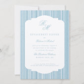 Calligrafie Monogram Blue Stripes Verloving Kaart (Voorkant)
