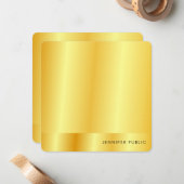 Calligrafie Monogram Faux Gold Metallic look Notitiekaartje (Voorkant / Achterkant in situ)