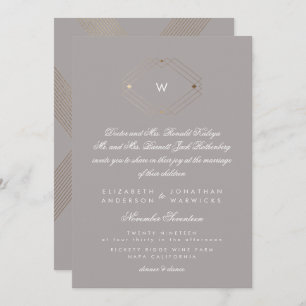 Calligrafie Monogram Gold Foil Grey Musk Weddensch Kaart