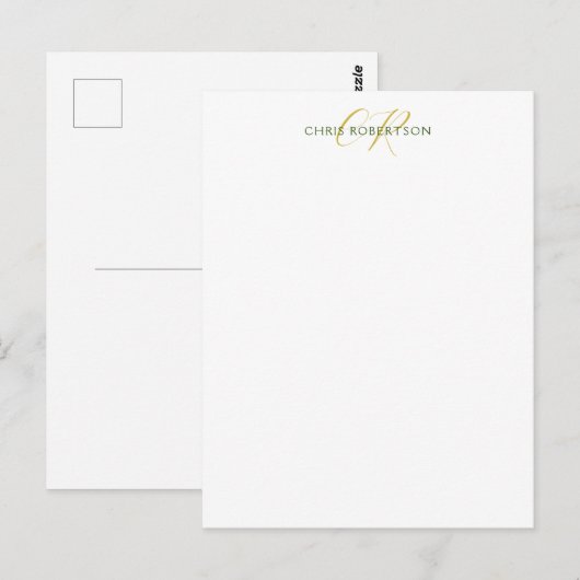 Calligrafie Monogram Naam Goud Zwart Wit Aangepast Briefkaart (Voorkant / Achterkant)