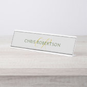 Calligrafie Monogram Naam Goud Zwart Wit Aangepast Bureau Naambordje (Voorkant)