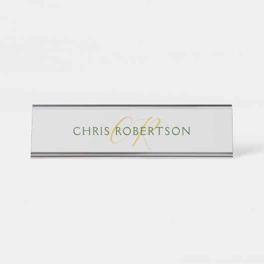 Calligrafie Monogram Naam Goud Zwart Wit Aangepast Bureau Naambordje (Voorkant)