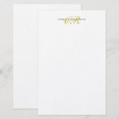 Calligrafie Monogram Naam Goud Zwart Wit Kleur Briefpapier (Voorkant / Achterkant)