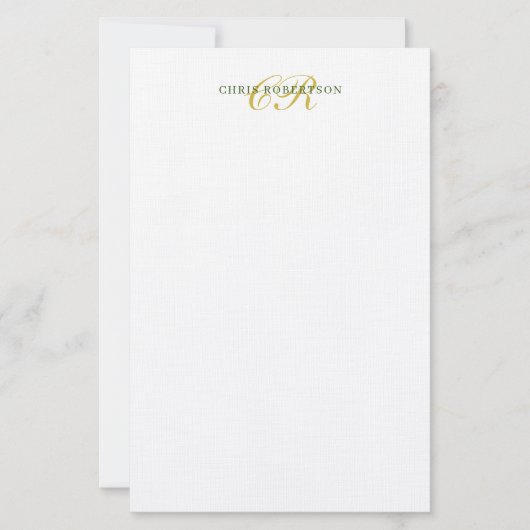 Calligrafie Monogram Naam Goud Zwart Wit Kleur Briefpapier (Voorkant)