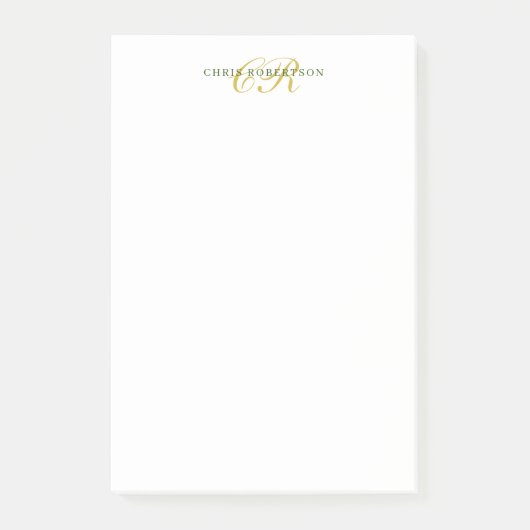 Calligrafie Monogram Naam Goud Zwart Witte Kleur Post-it® Notes (Voorkant)